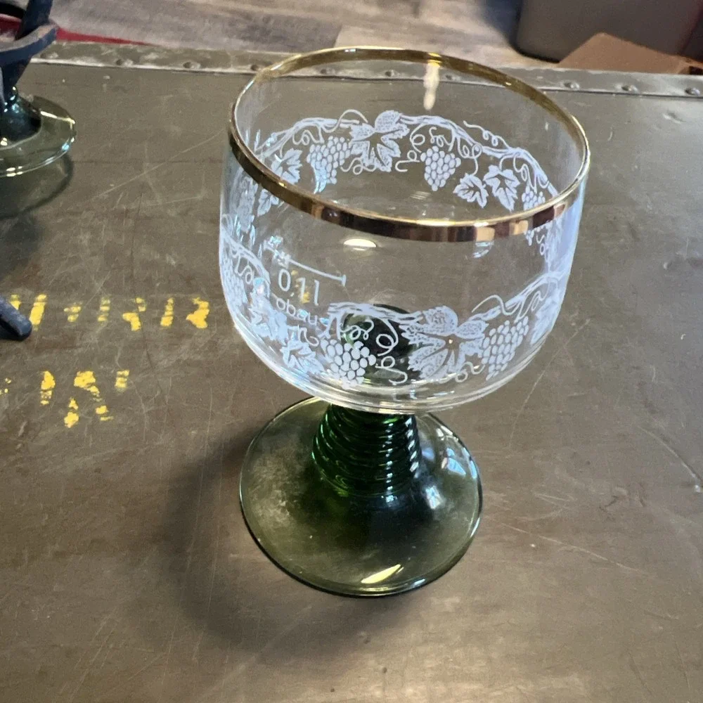 Vintage German OBAU Roemer Wine Glasses Set of 6 w/ Stand 0.1L Gold Trim
